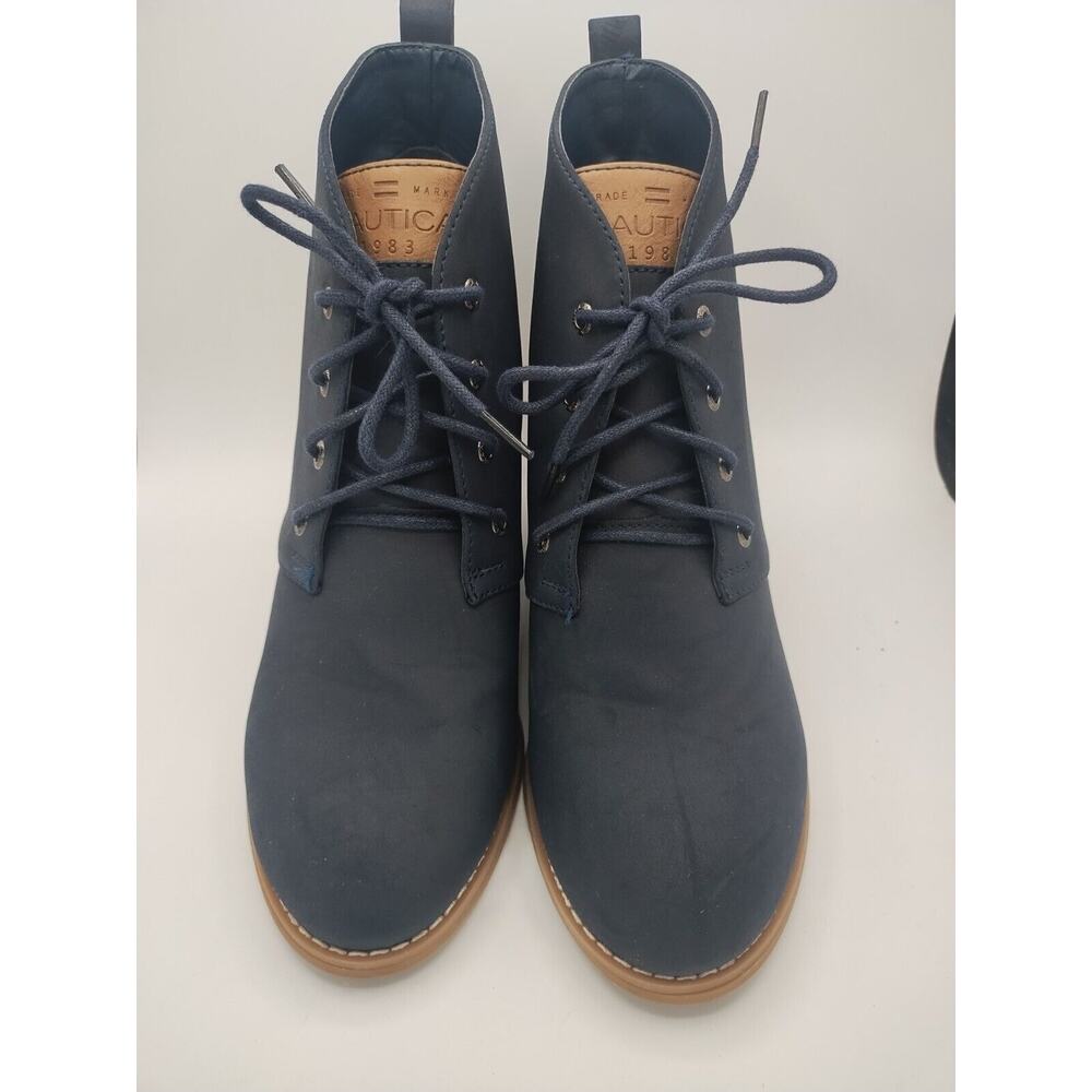 Nautica Waterline Wedge Booties Ankle Lace Up Navy Blue Size 8.5